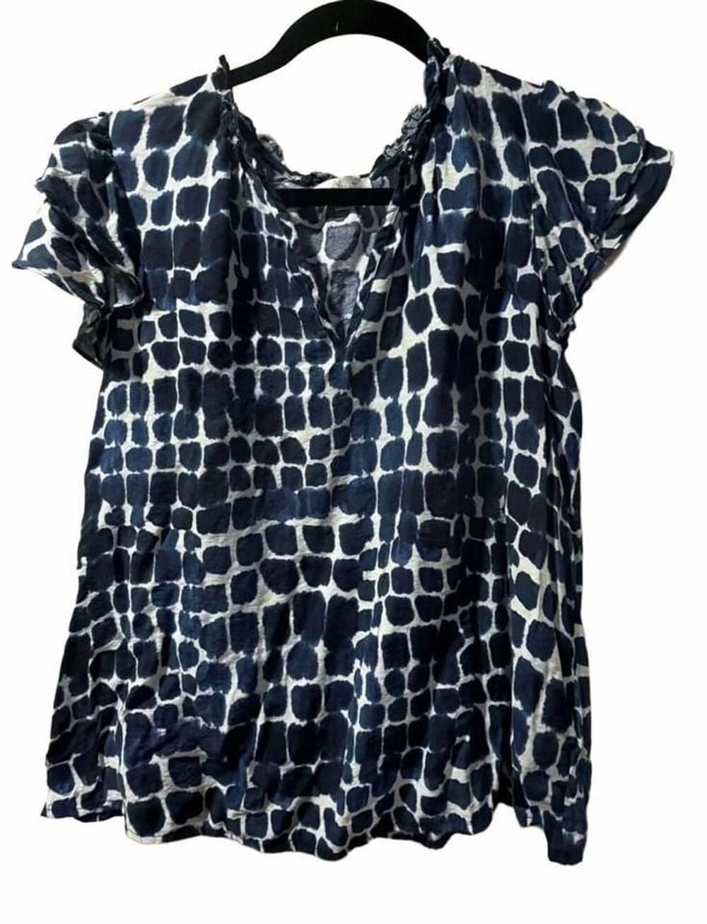 Nine Britton Blue and White Tie-Dye V-Neck Top Size XL